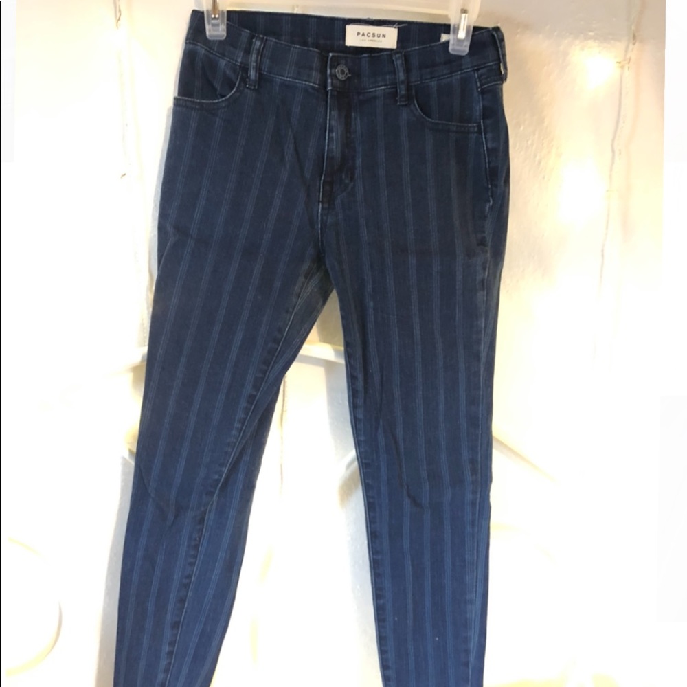 Pacsun vertical blue stripe denim frayed bottom